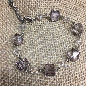 Translucent Purple Bracelet Pale Faceted Cube Silver Chain Retro BoHo Soft Girl